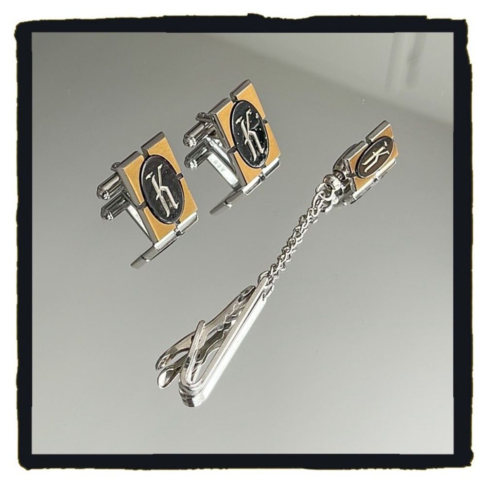 💕Vintage Hickok Monogram K Cufflinks & Tie Clip Set💕